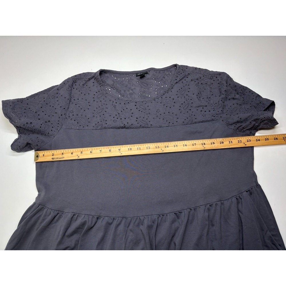 Torrid Dress Plus 2 2x Gray Knit Mini Eyelet Yoke Mini Skater Pockets - Picture 7 of 9